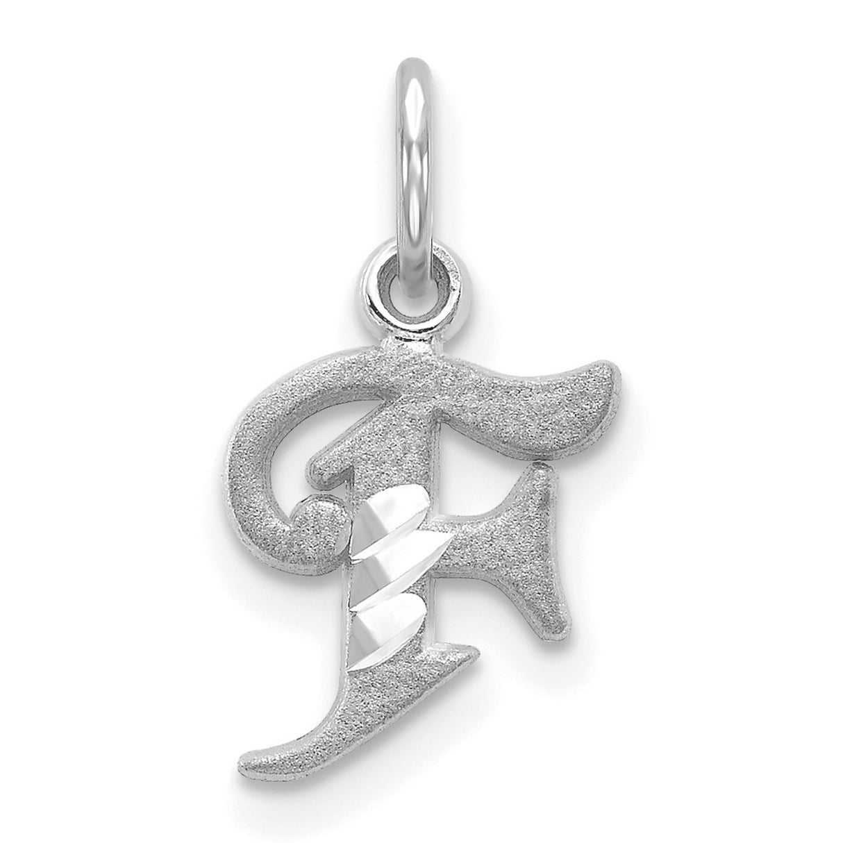 10k White Gold Initial F Pendant, Polished and Textured Monogram Letter Charm