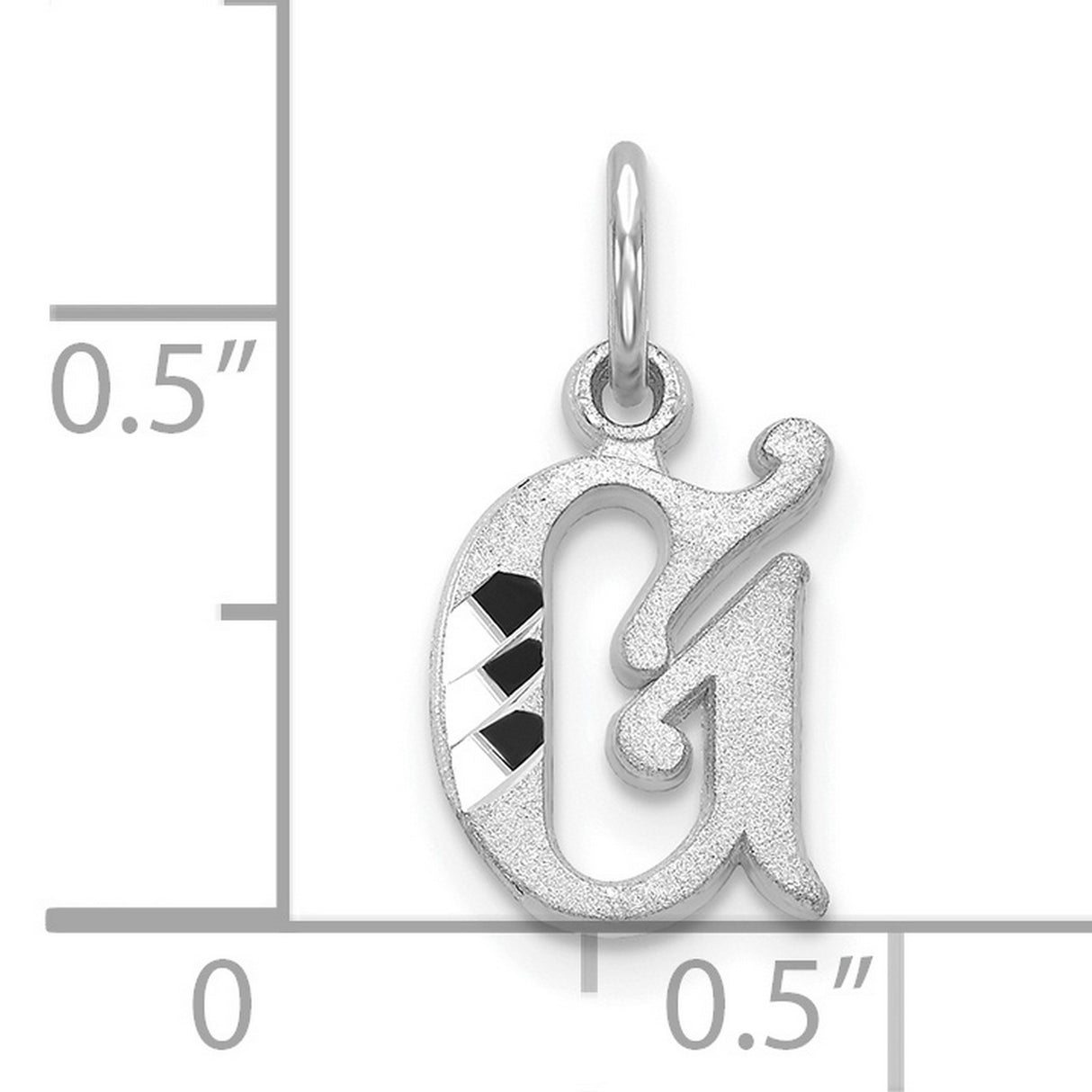 10k White Gold Pendant, Gothic Letter G with Diamond Cut Accents, Polished Black Detail