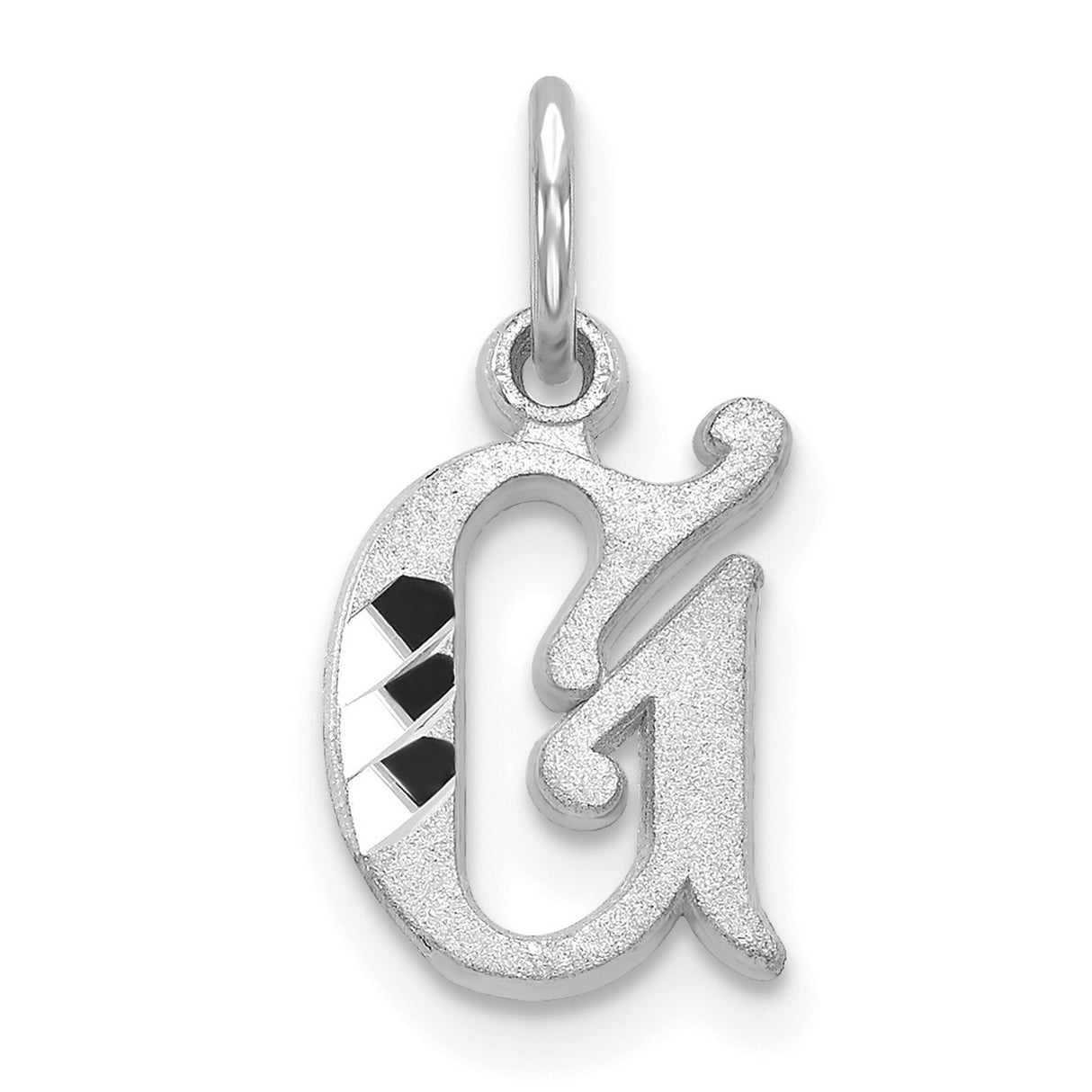 10k White Gold Pendant, Gothic Letter G with Diamond Cut Accents, Polished Black Detail