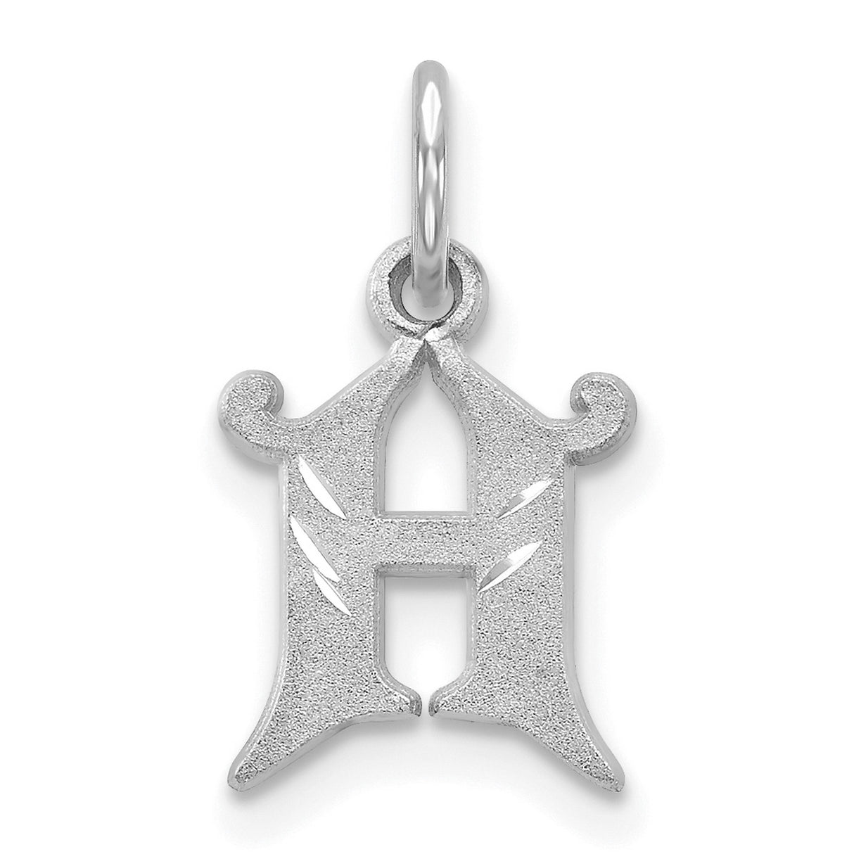 10k White Gold Gothic Initial H Pendant with Scrollwork Design