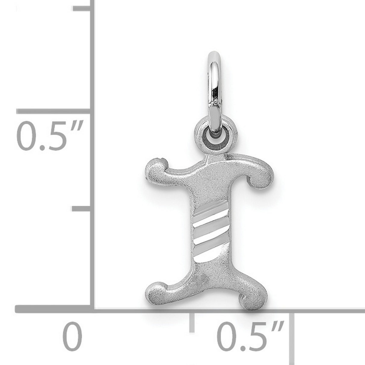 10k White Gold Initial I Pendant Charm with Stylized Font and Textured Finish
