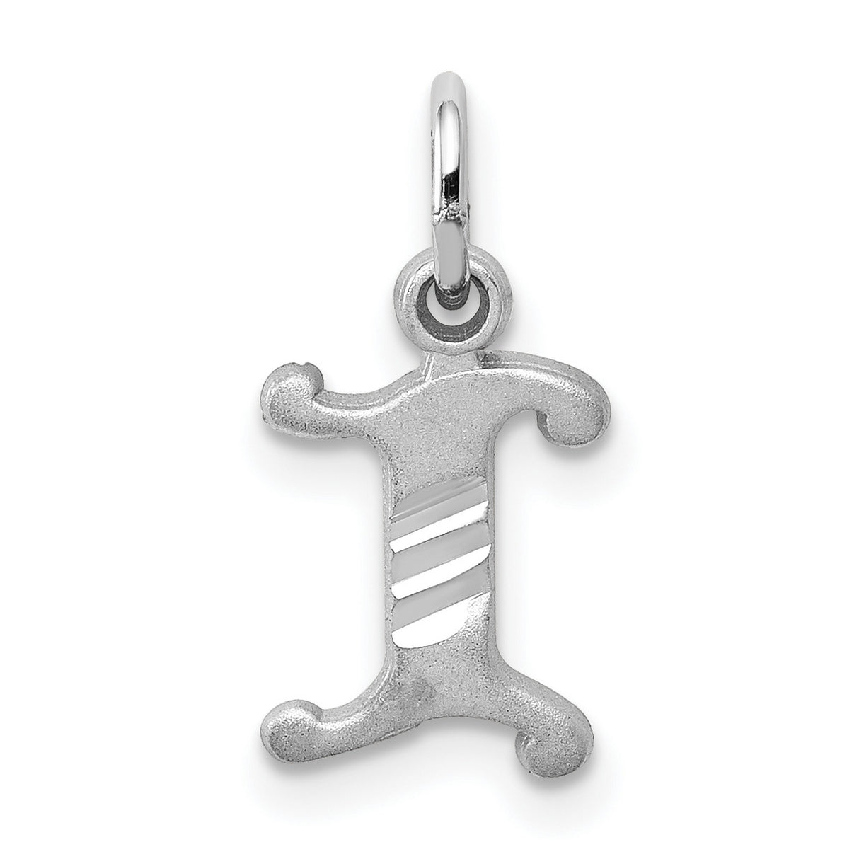 10k White Gold Initial I Pendant Charm with Stylized Font and Textured Finish
