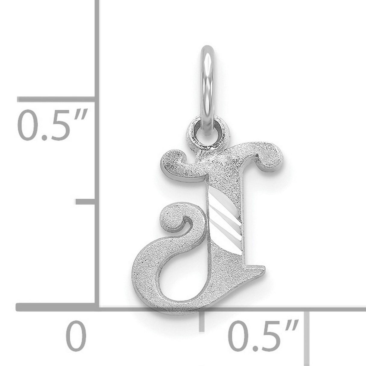 10k White Gold Initial J Pendant Charm, Polished and Textured Script Letter for Women