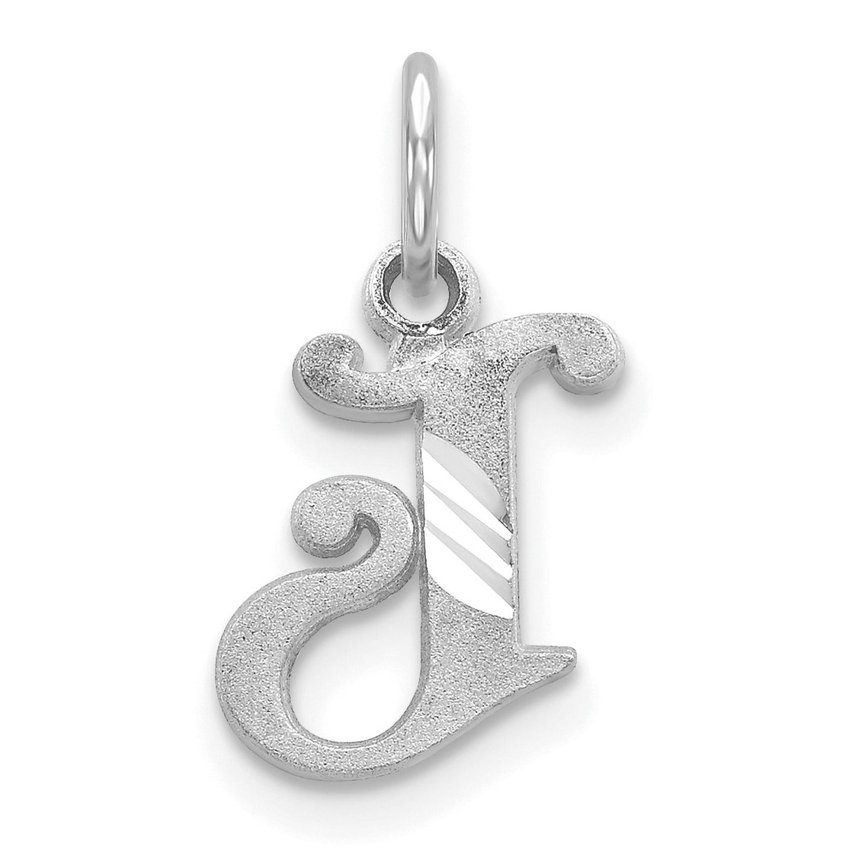 10k White Gold Initial J Pendant Charm, Polished and Textured Script Letter for Women