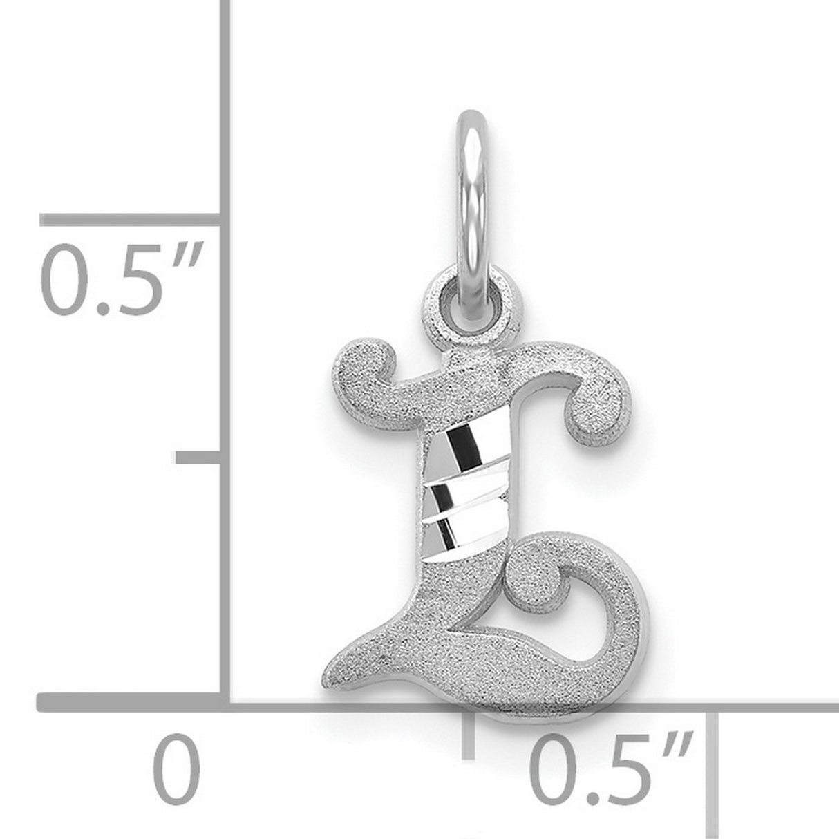 10k White Gold Initial Pendant, Script Letter L Charm with Satin and Polished Finish