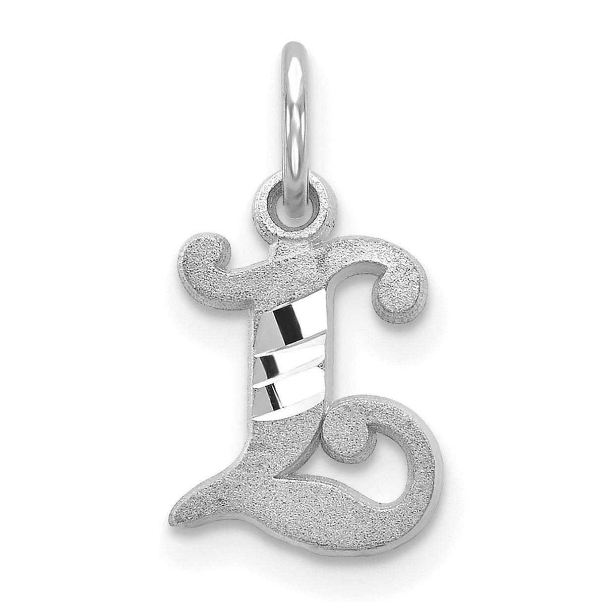 10k White Gold Initial Pendant, Script Letter L Charm with Satin and Polished Finish