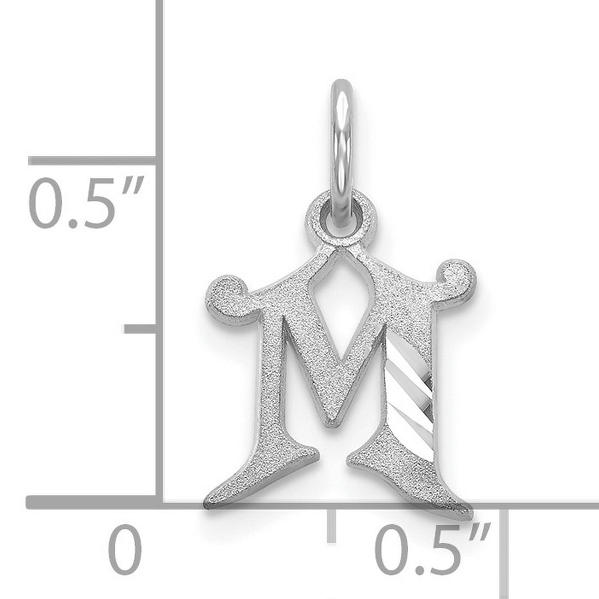 10k White Gold Initial M Pendant, Textured Old English Letter Charm, Unisex Alphabet Jewelry