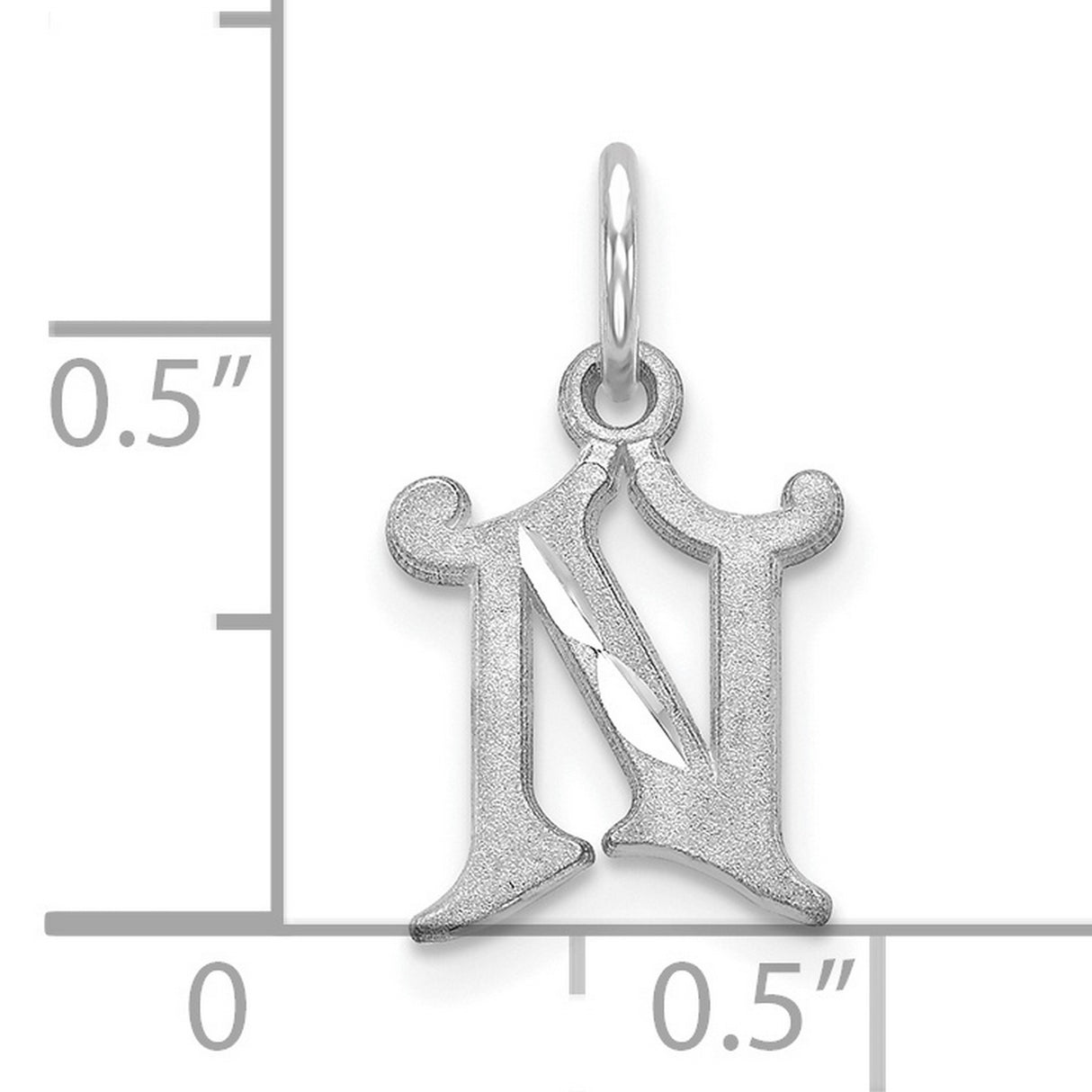 10k White Gold Letter N Pendant, Old English Design, Matte Polished Finish, Unisex