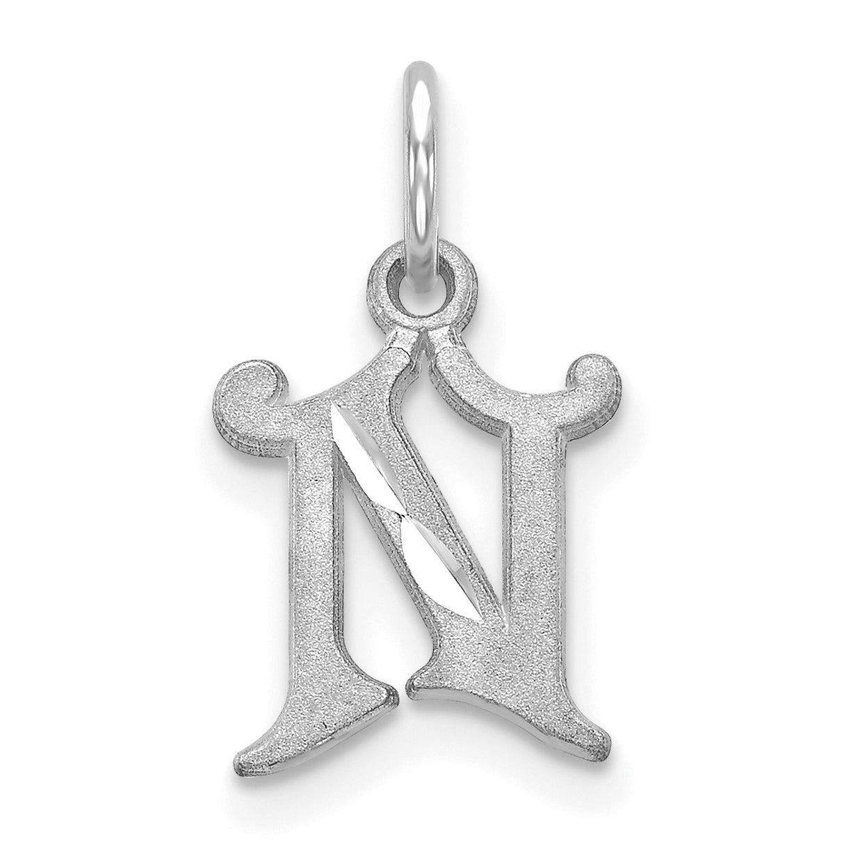 10k White Gold Letter N Pendant, Old English Design, Matte Polished Finish, Unisex