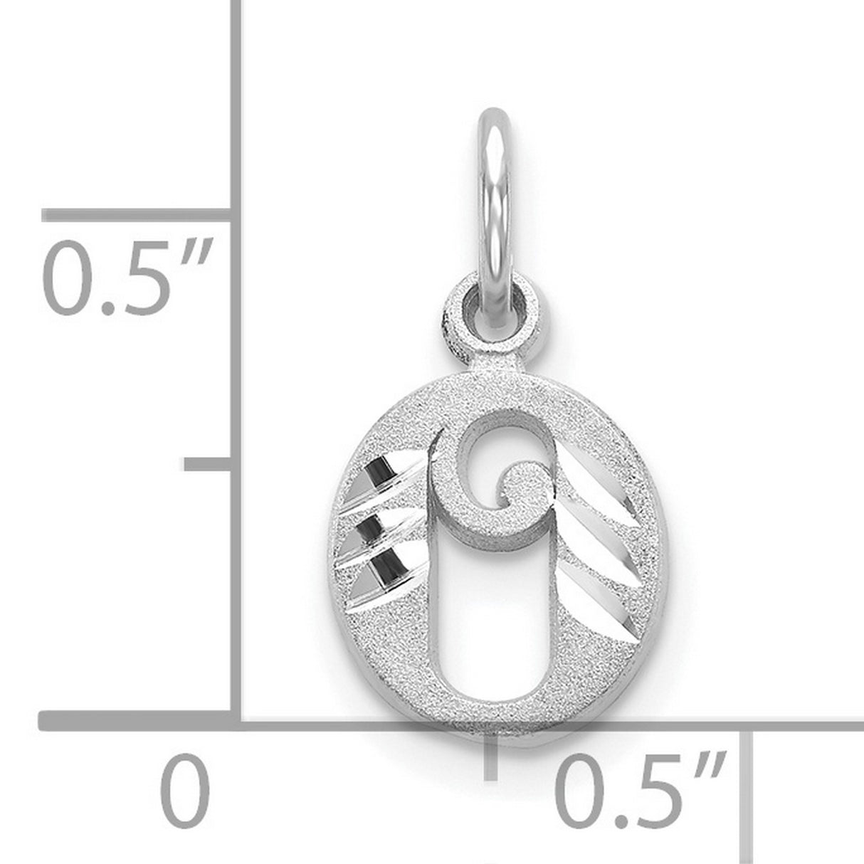 10k White Gold Oval Pendant Charm with Cutout Letter O and Swirl Design