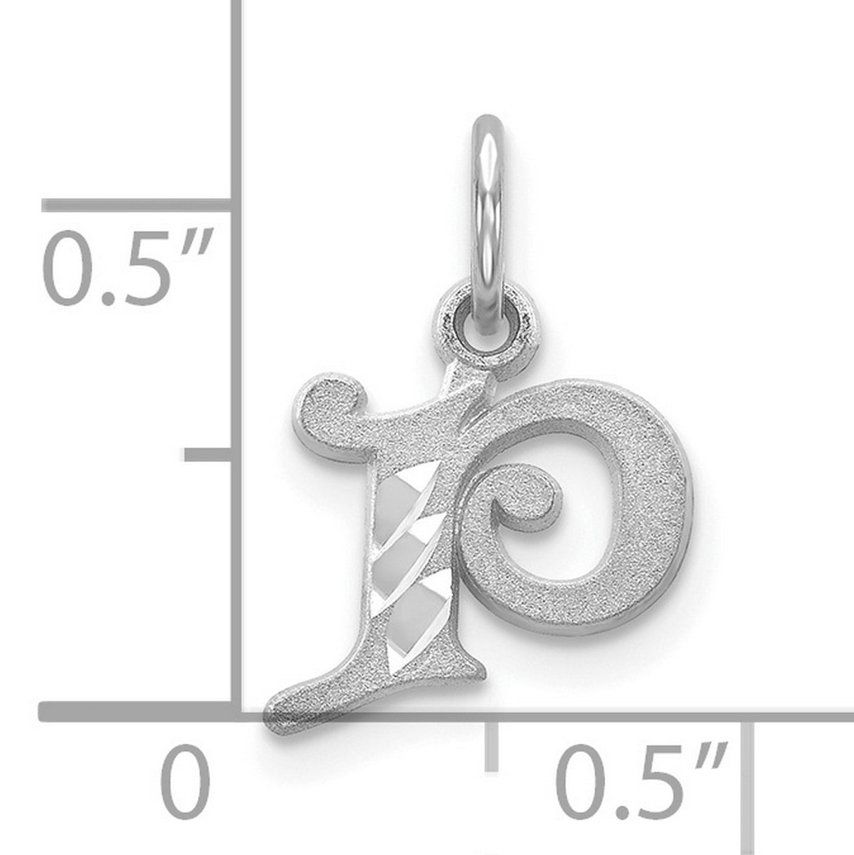 10k White Gold Initial P Pendant Charm with Textured and Polished Finish