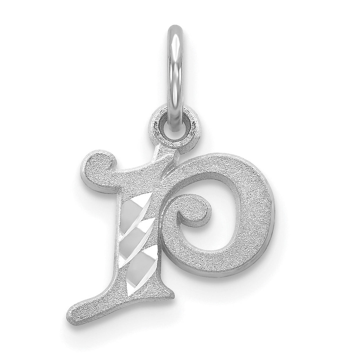 10k White Gold Initial P Pendant Charm with Textured and Polished Finish