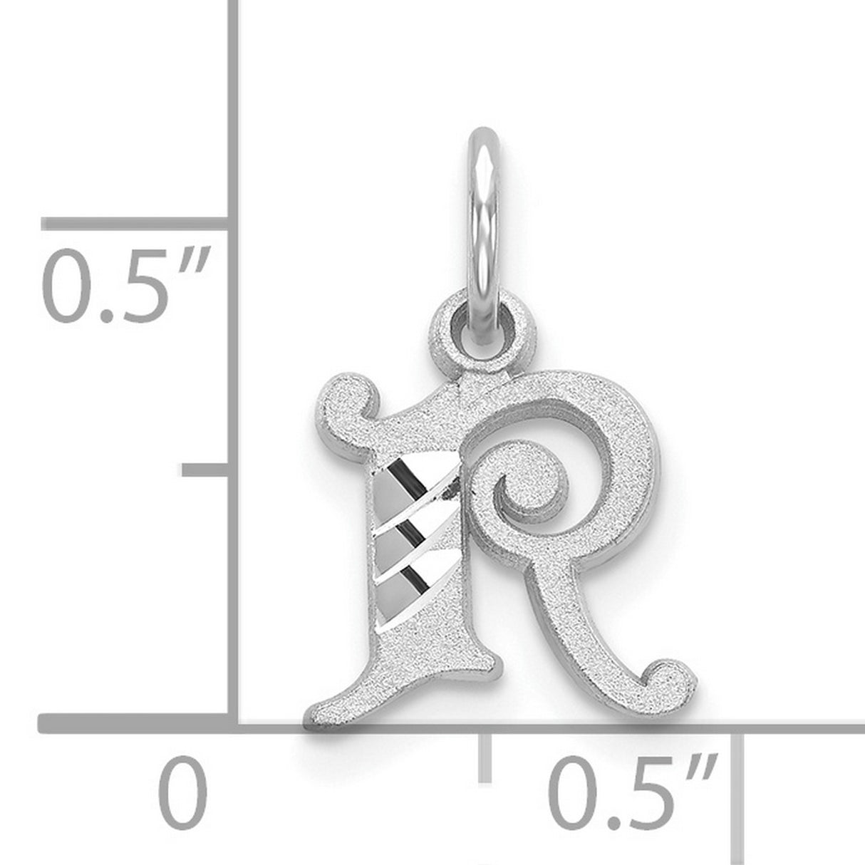 10k White Gold Letter R Pendant, Textured and Polished Uppercase Initial Charm for Men or Women