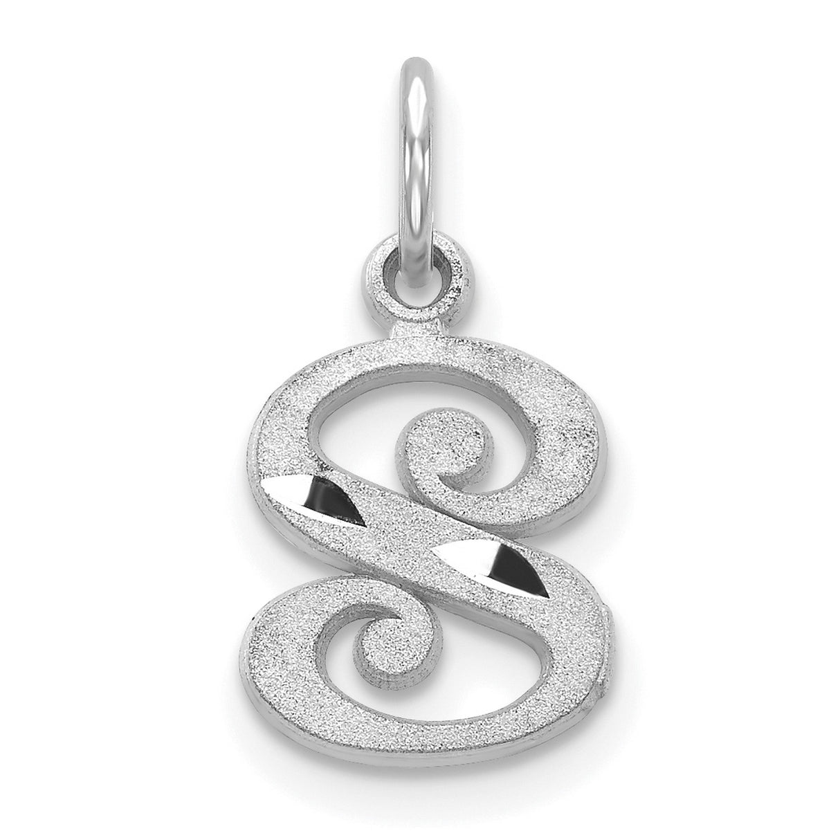 10k White Gold Initial S Pendant, Textured Finish with Polished Accents, Unisex Letter Charm