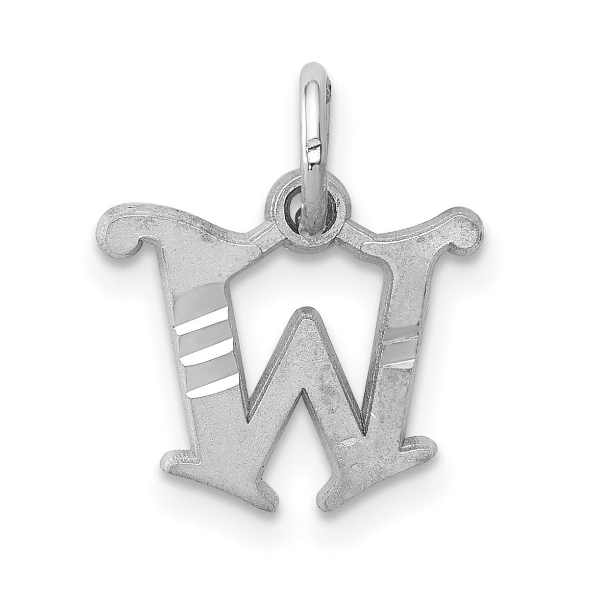 10k White Gold Letter W Pendant Charm with Polished Stripe Accents, Serif Font Design