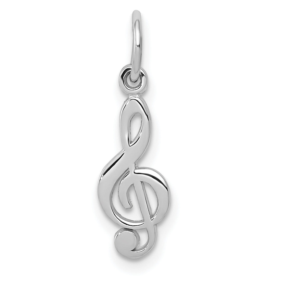 10k White Gold Treble Clef Pendant, Polished Musical Note Charm for Women and Music Lovers
