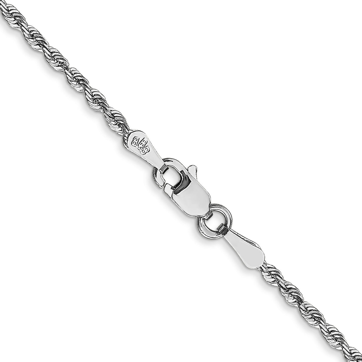 10K White Gold 1.85 mm Rope Chain Necklace, Polished alternate angle