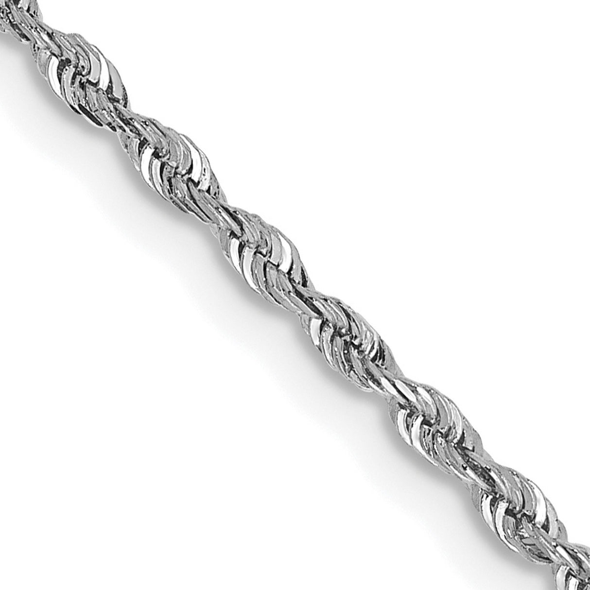 10K White Gold 1.85 mm Rope Chain Necklace, Polished detail view