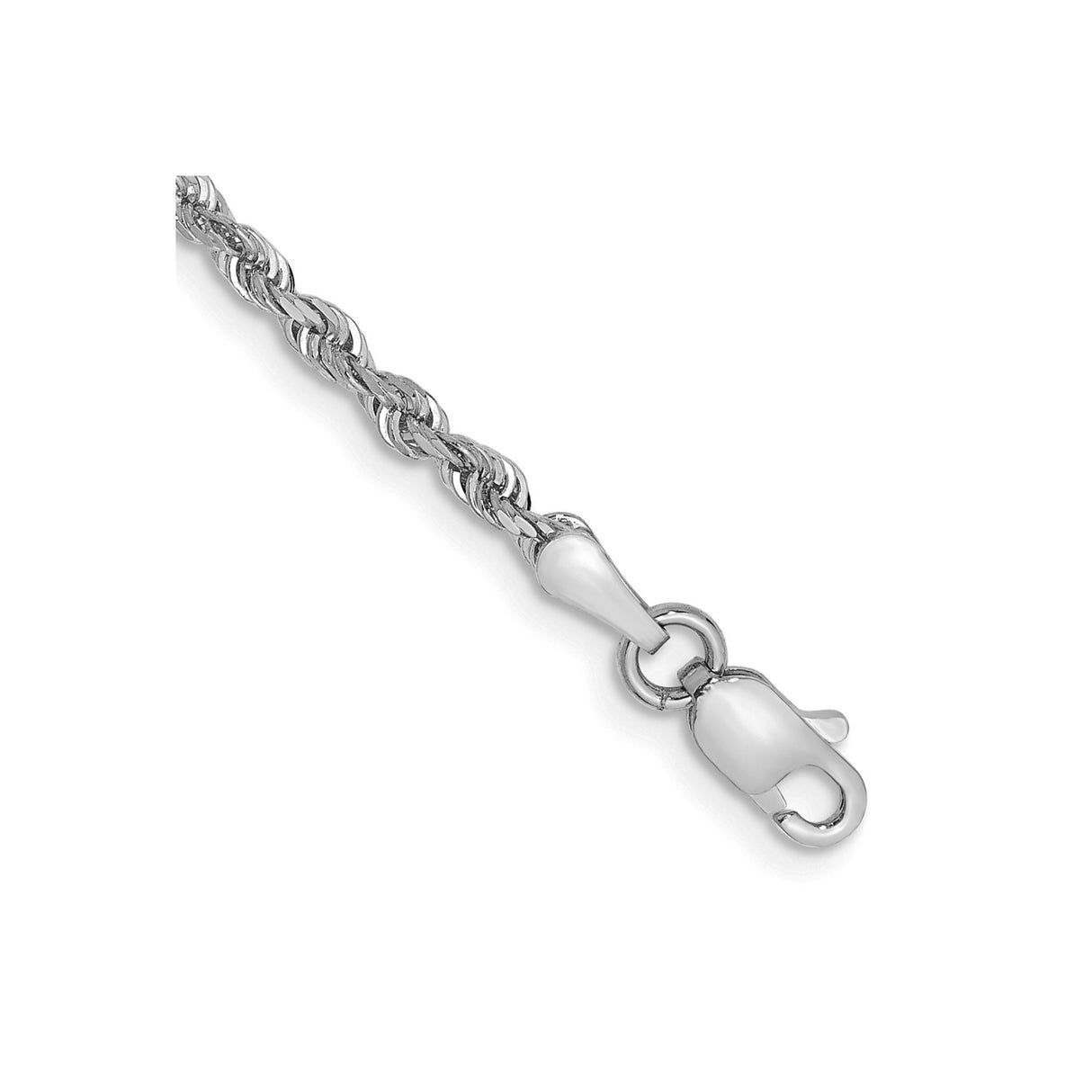 10K White Gold 2.25 mm Rope Chain Anklet, Polished