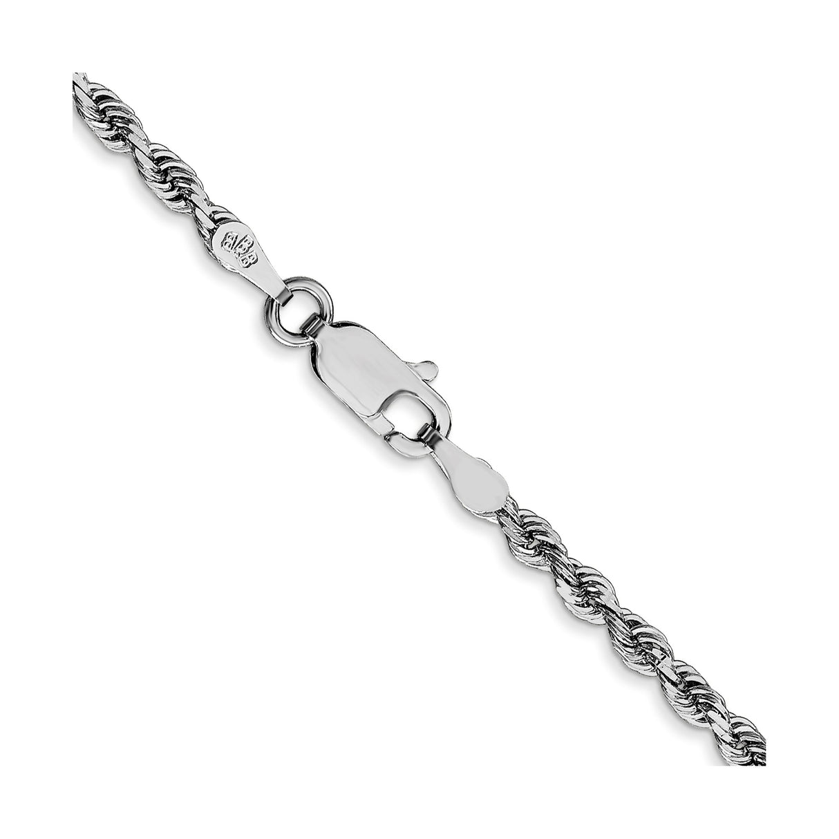 10K White Gold 2.75 mm Rope Chain Necklace, Polished alternate angle