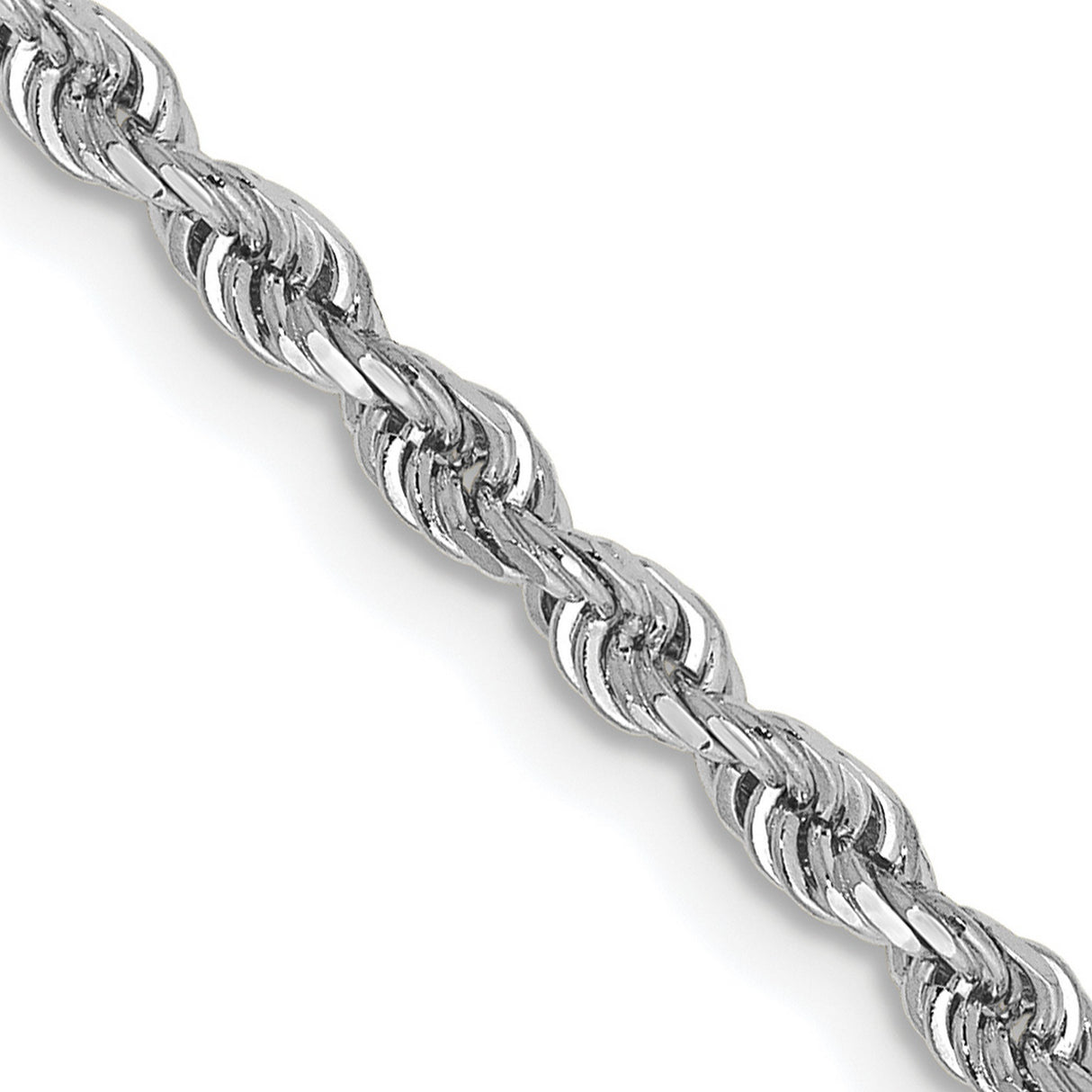 10K White Gold 2.75 mm Rope Chain Necklace, Polished detail view