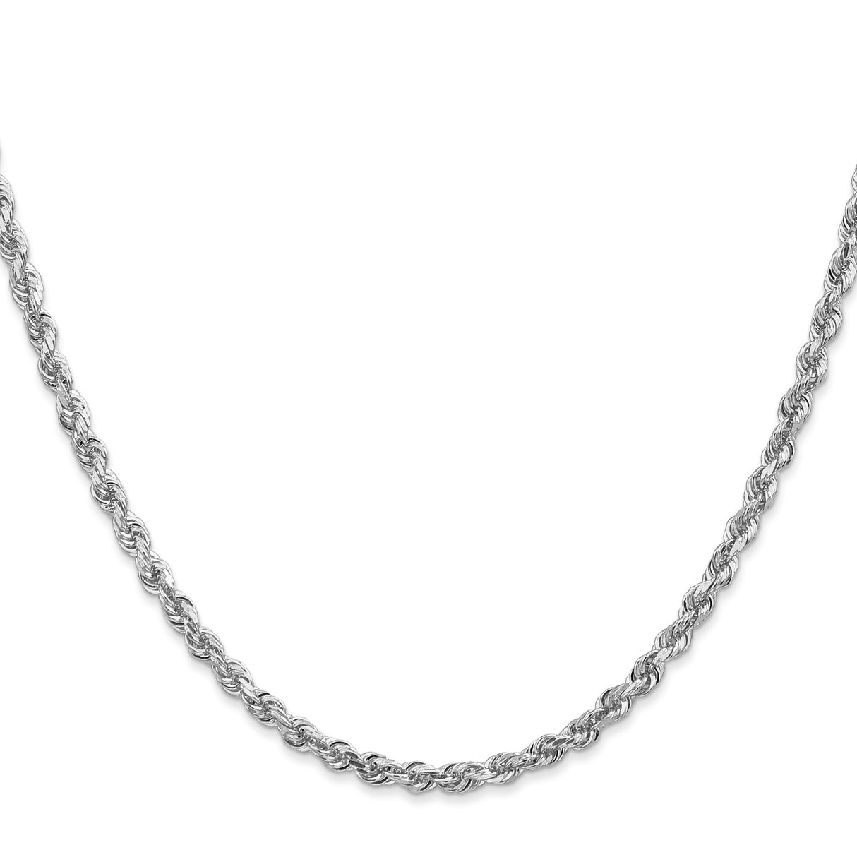 10K White Gold 3.35 mm Rope Chain Necklace, Polished