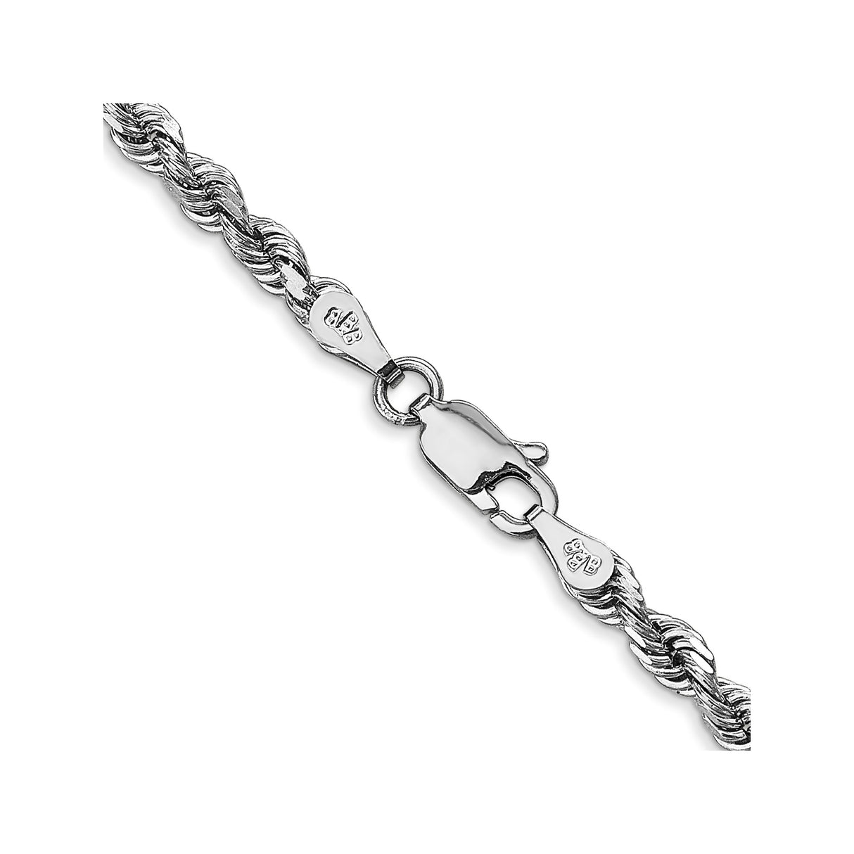 10K White Gold 3.35 mm Rope Chain Necklace, Polished alternate angle