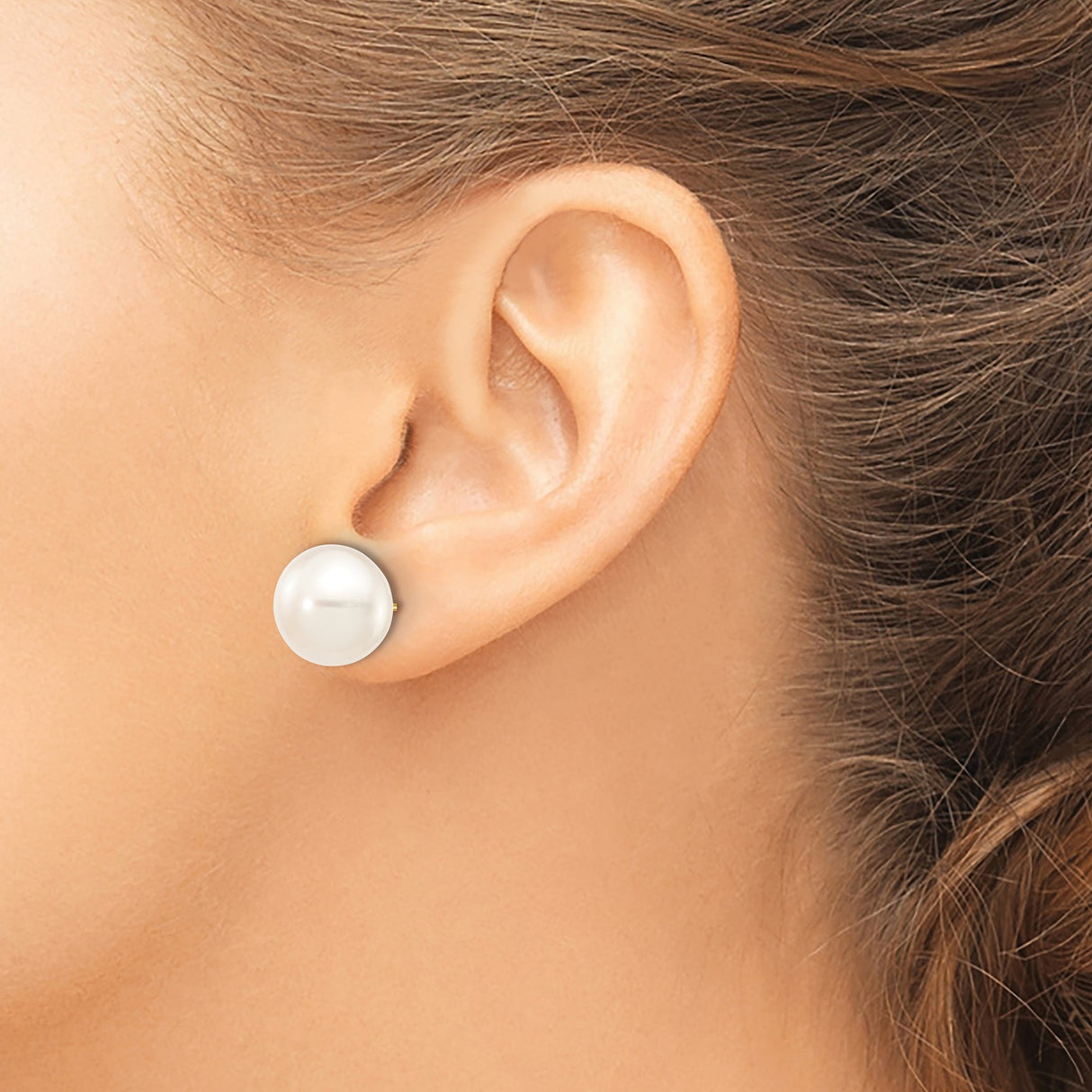 10k Yellow Gold Stud Earrings with White Cultured Round Pearls, Classic Bridal and Daily Jewelry