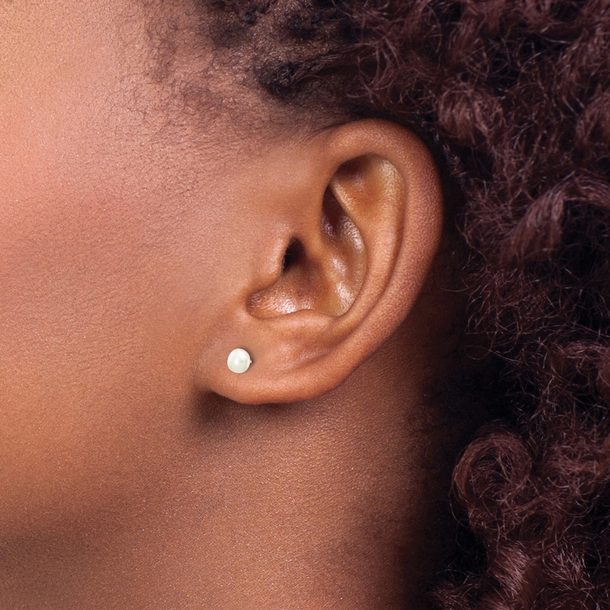 10k Yellow Gold Pearl Stud Earrings, Classic White Button Design for Women