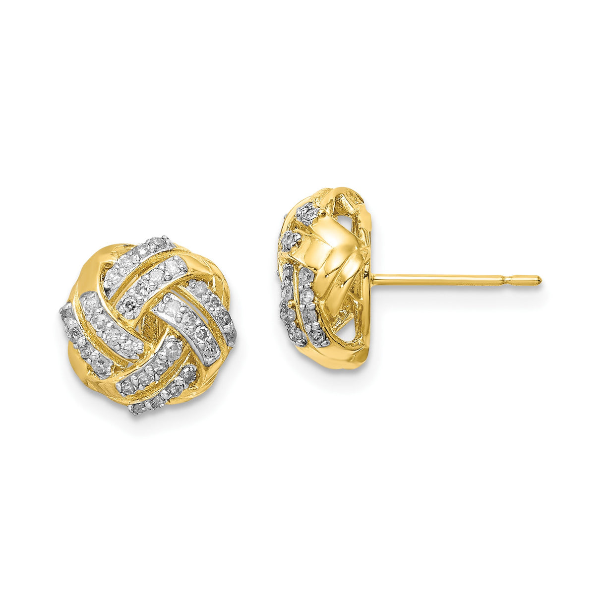 10k Yellow Gold Love Knot Stud Earrings with Diamond Accents for Women