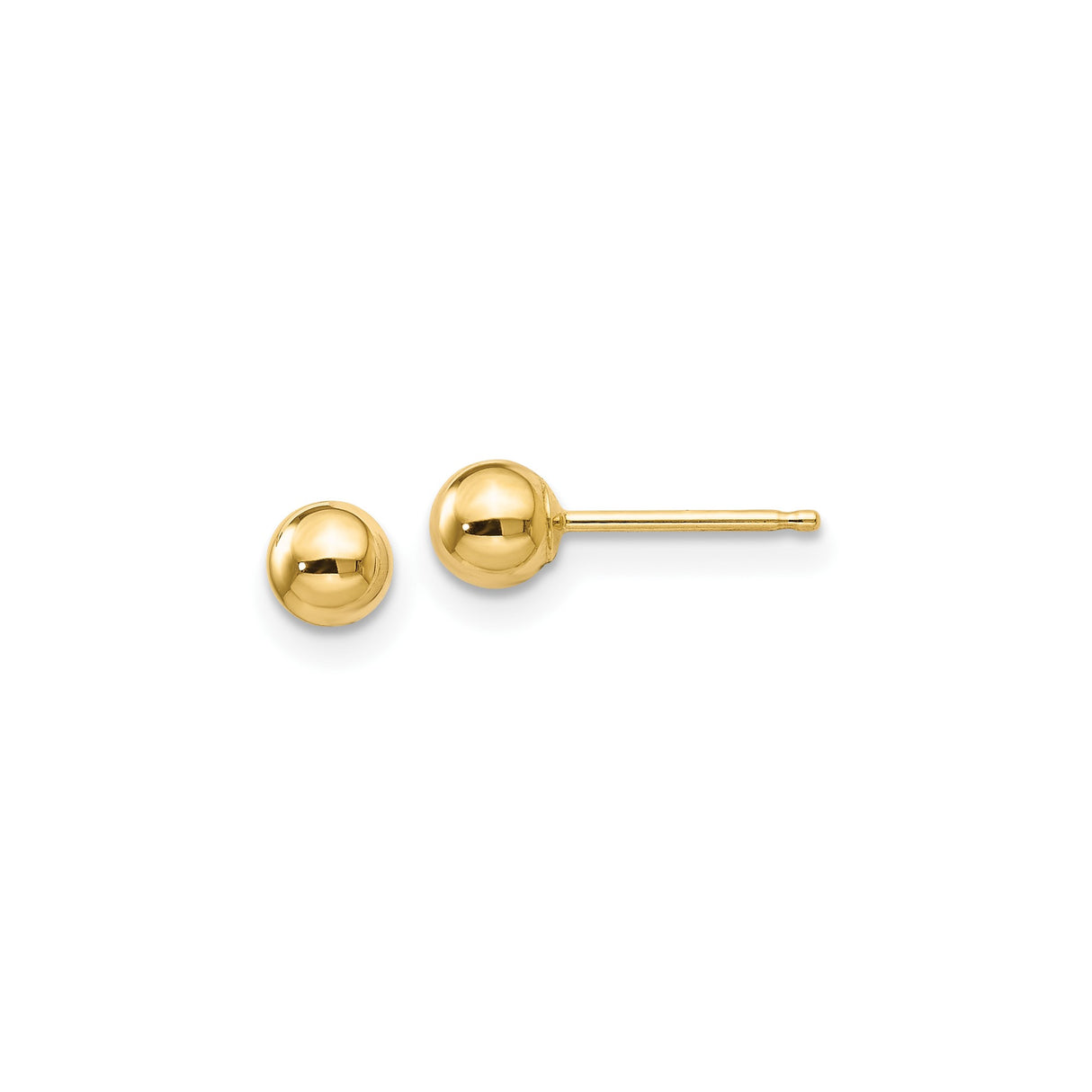 10k Yellow Gold Ball Stud Earrings, Polished Round Design, Minimalist Style for Women and Unisex