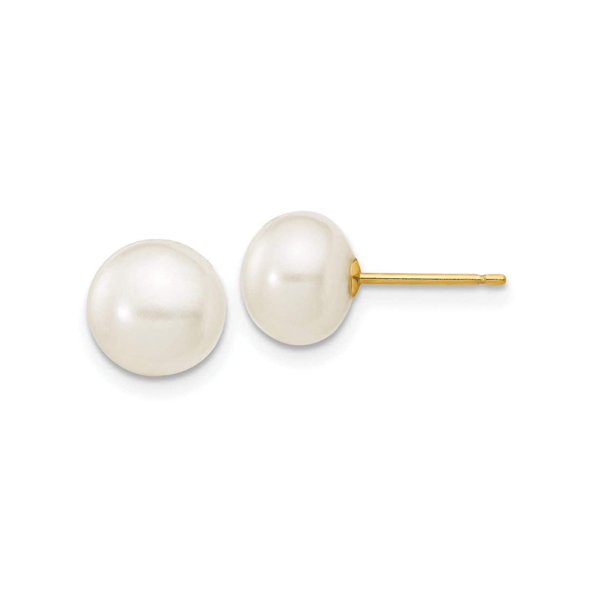 10k Yellow Gold Pearl Stud Earrings with Round White Cultured Pearls