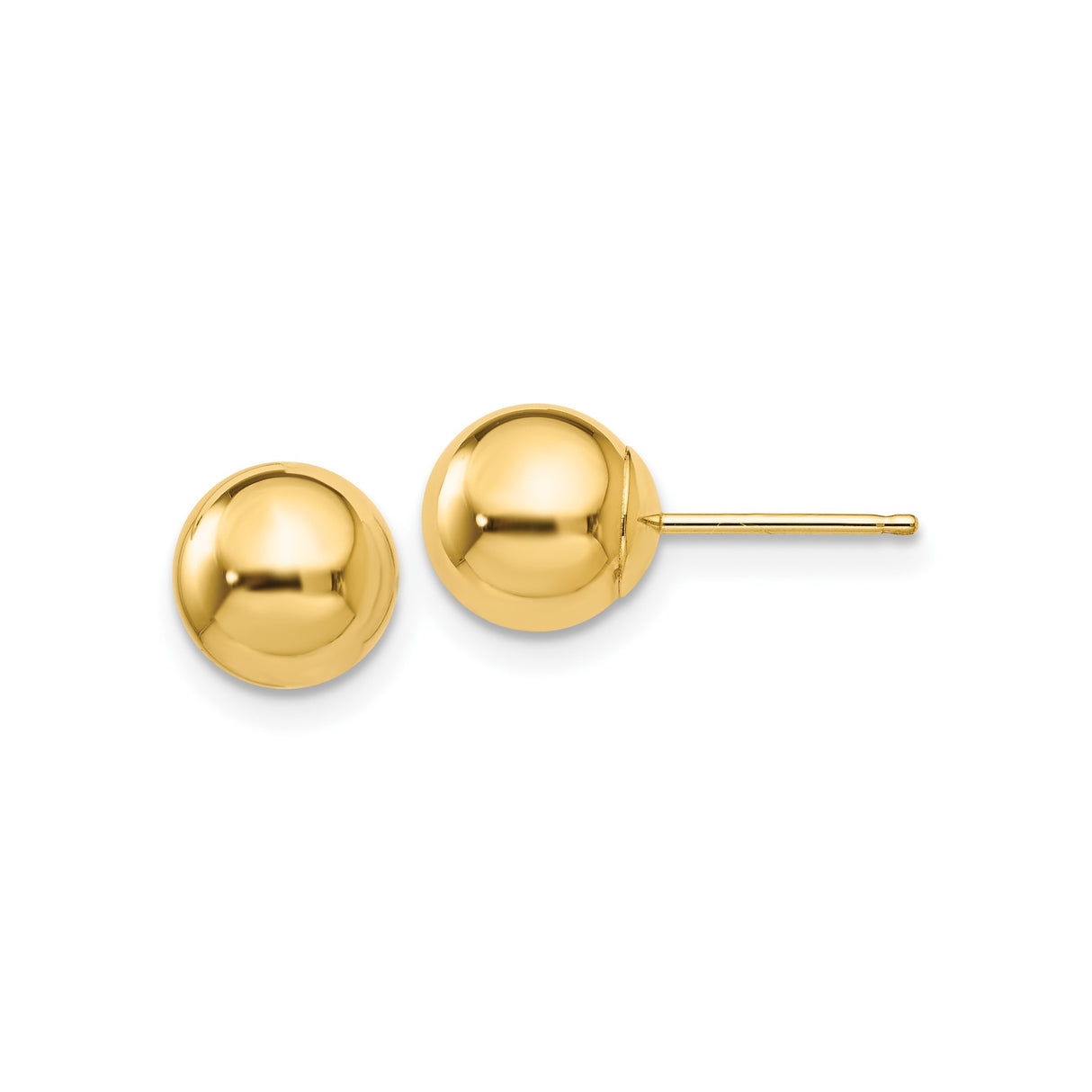 10k Yellow Gold Ball Stud Earrings, Classic Round High Polish Design for Women
