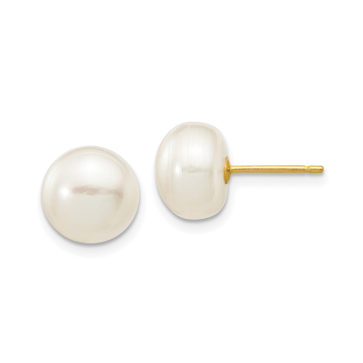 10k Yellow Gold Stud Earrings with Round White Cultured Pearls, Classic Design for Women