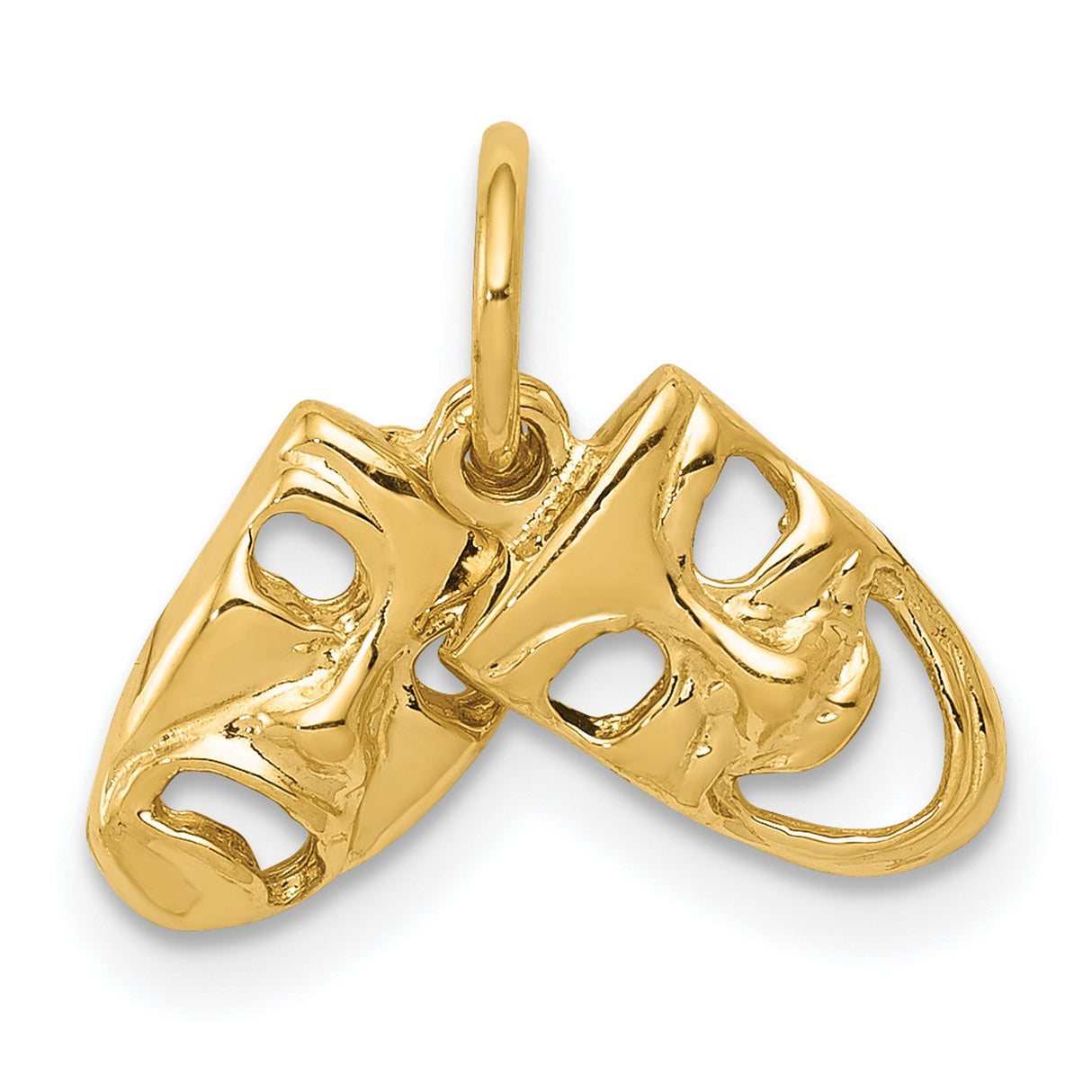 10k Yellow Gold Comedy and Tragedy Mask Pendant, Theater Drama Charm for Actors and Fans
