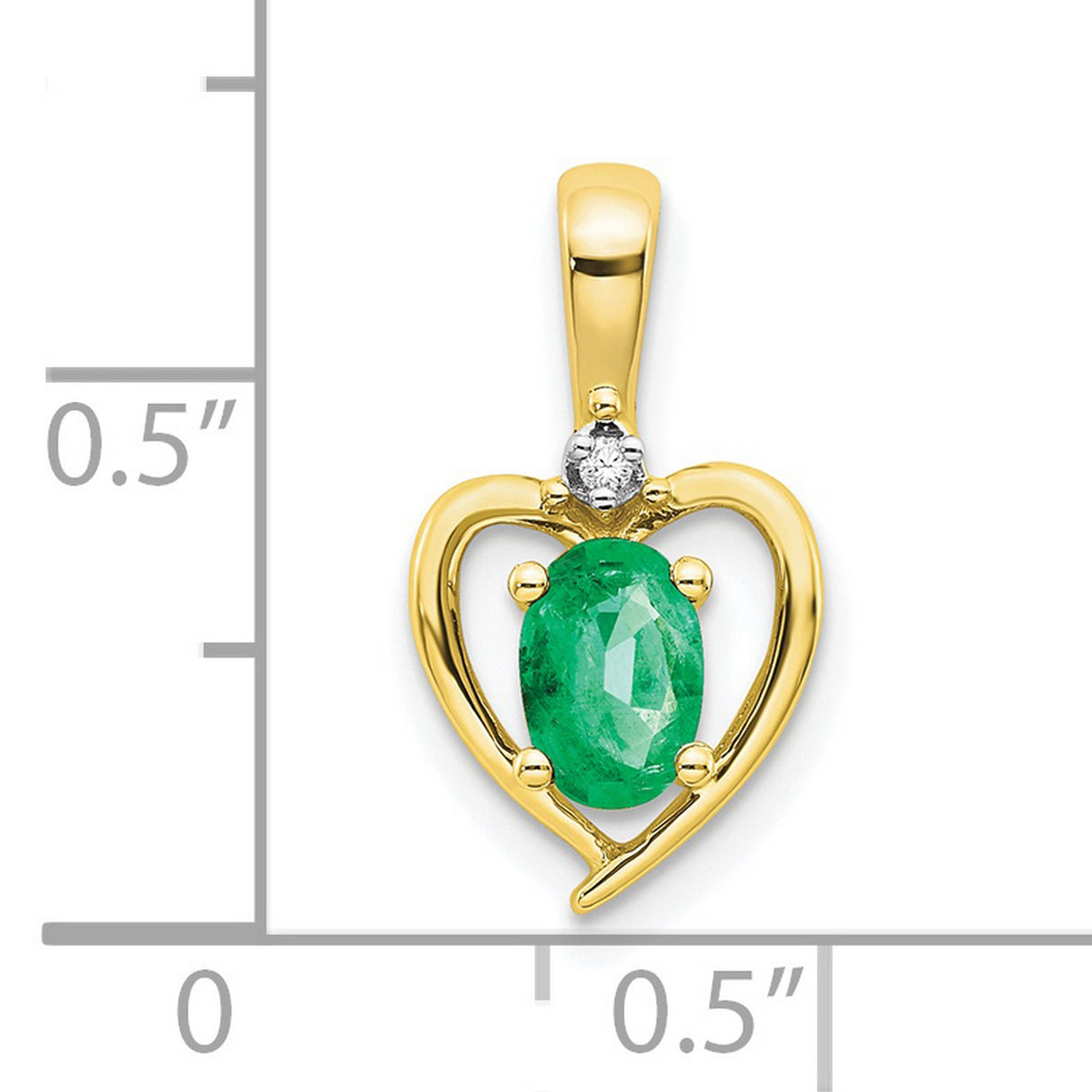 10k Yellow Gold Heart Pendant with Oval Green Emerald and Diamond Accent
