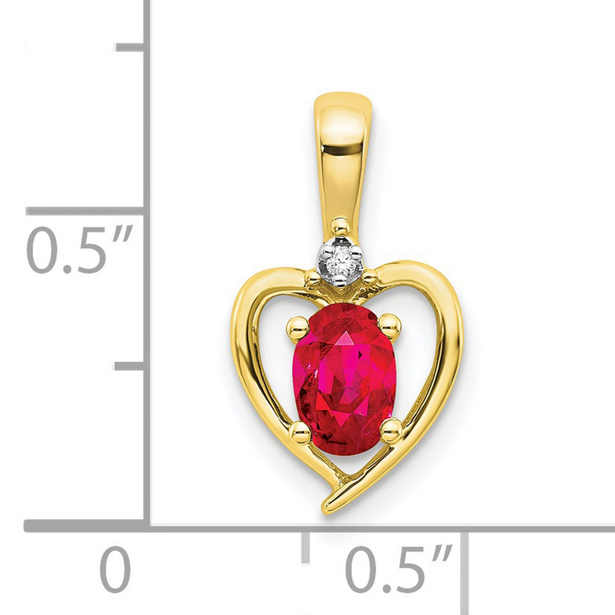 10k Yellow Gold Heart Pendant with Ruby and Diamond, Open Heart Design for Women