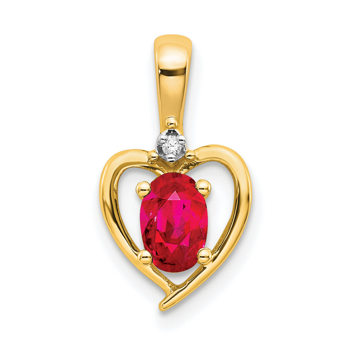 10k Yellow Gold Heart Pendant with Ruby and Diamond, Open Heart Design for Women