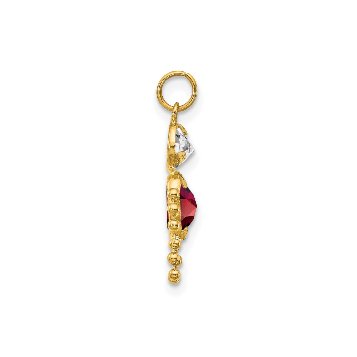10k Yellow Gold Pendant with Synthetic Birthstone, Red Oval Gem, Silhouette Charm for Women