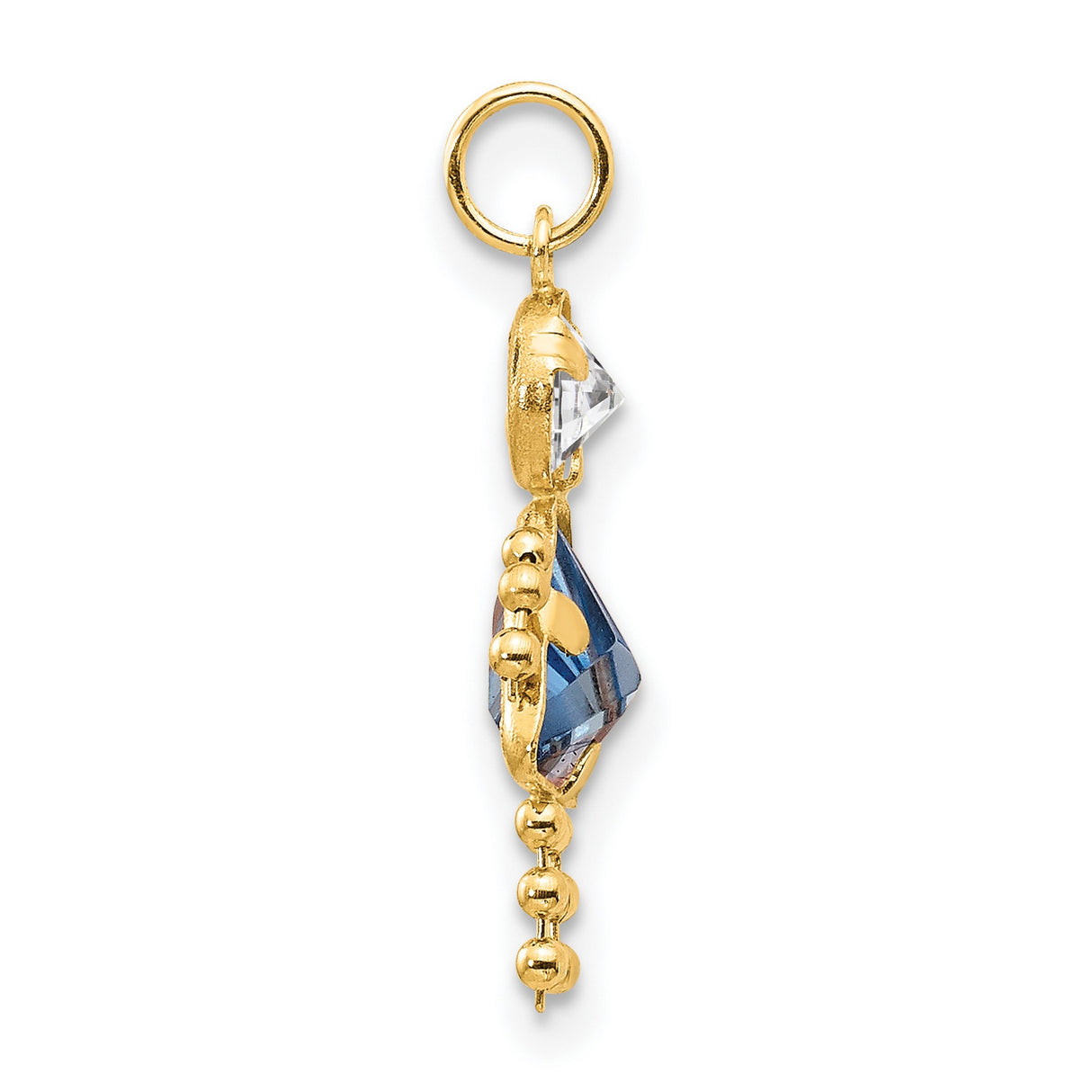 10k Yellow Gold Girl Shaped Pendant with White Round and Blue Triangle Synthetic Birthstones