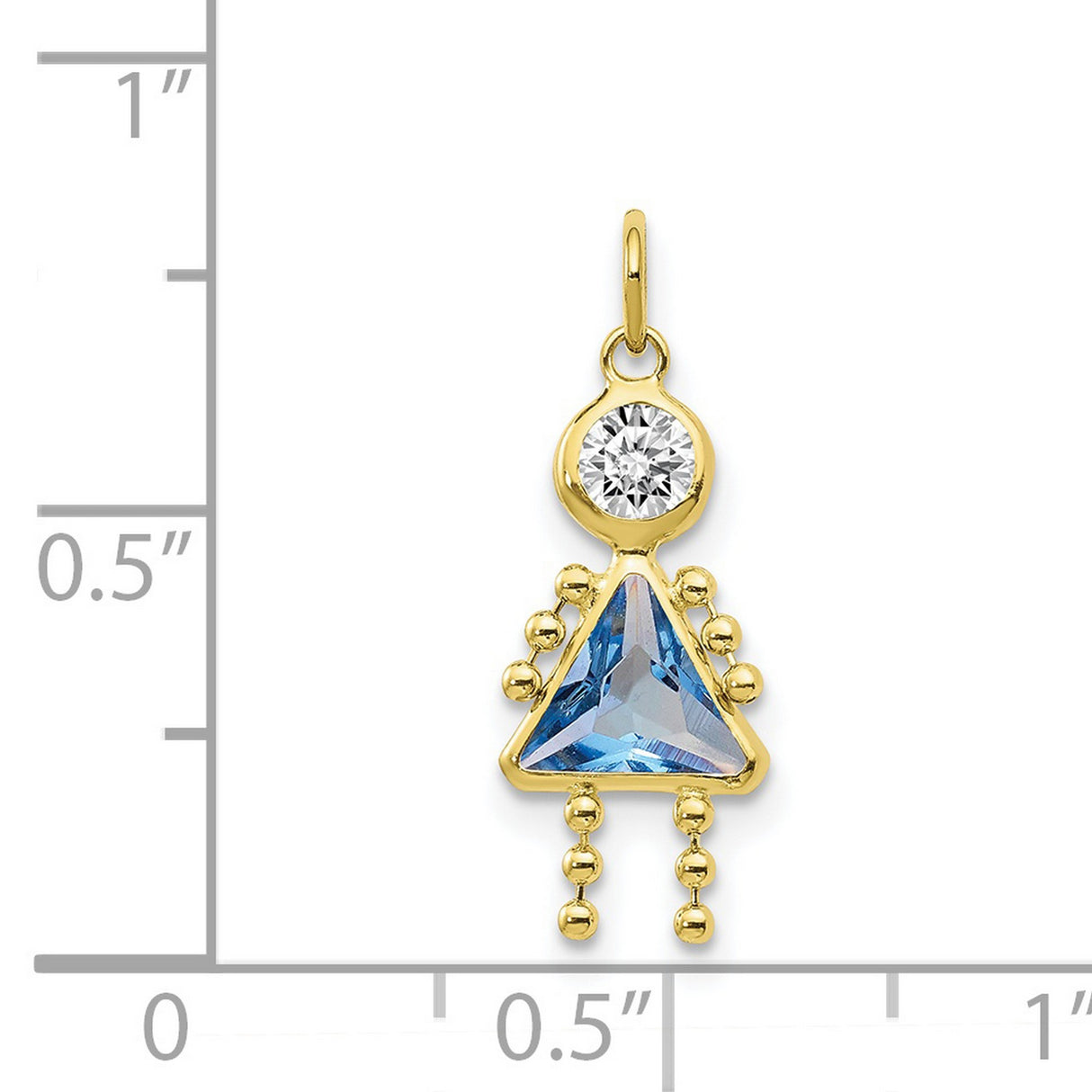10k Yellow Gold Girl Shaped Pendant with White Round and Blue Triangle Synthetic Birthstones
