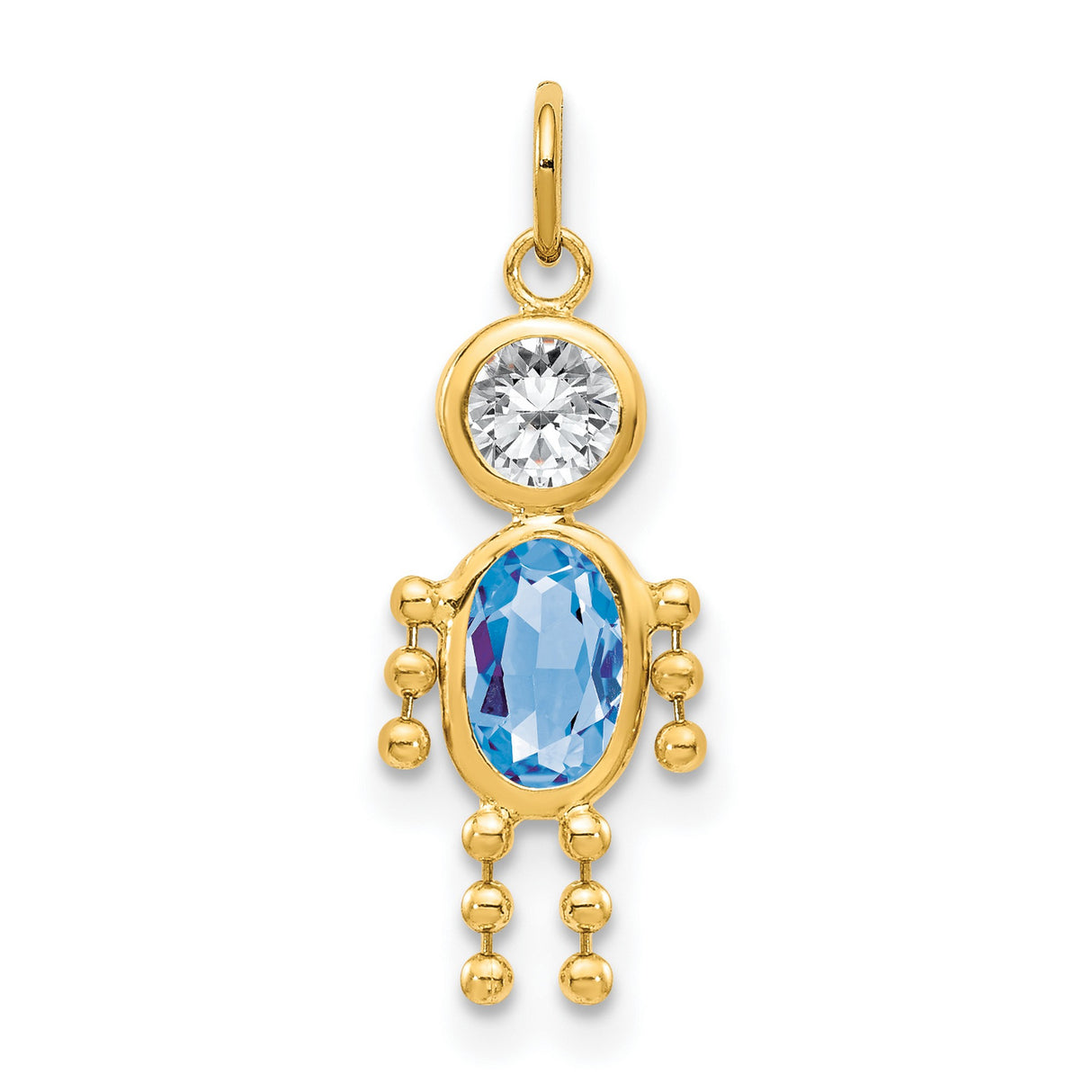 10k Yellow Gold Boy-Shaped Pendant with Synthetic Blue Birthstone and Clear Head Stone