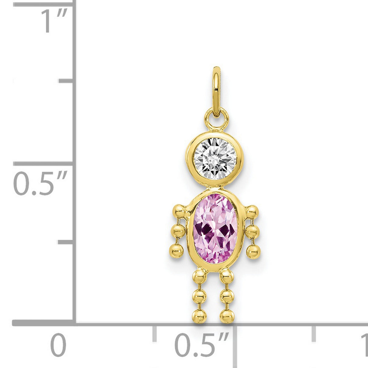 10k Yellow Gold Girl Pendant with Synthetic Birthstone, Minimalist Family Charm Jewelry