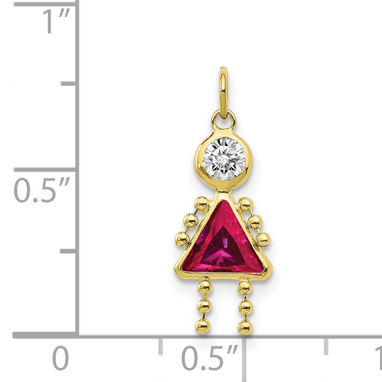 10k Yellow Gold Girl Shaped Pendant with Synthetic Birthstones, Beaded Arms and Legs Charm