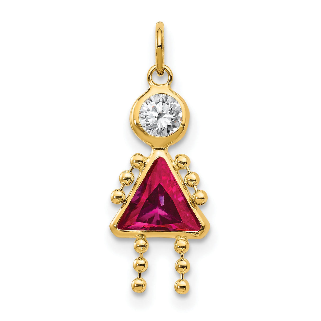 10k Yellow Gold Girl Shaped Pendant with Synthetic Birthstones, Beaded Arms and Legs Charm