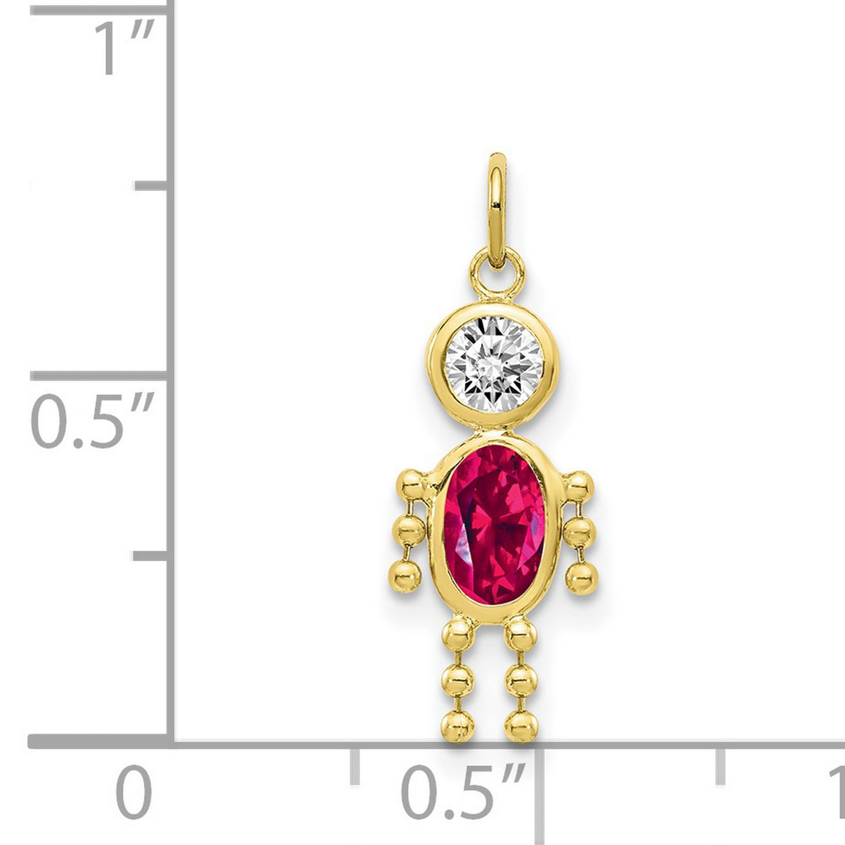 10k Yellow Gold Pendant with Synthetic Birthstone, Stylized Human Figure, Sentimental Mother Charm