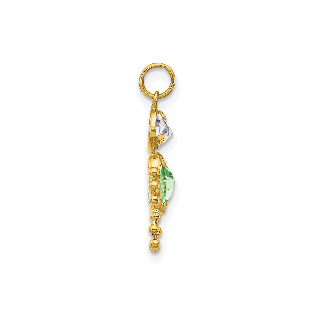 10k Yellow Gold Pendant with Synthetic Green Oval and Clear Round Gemstones, Family Charm for Women