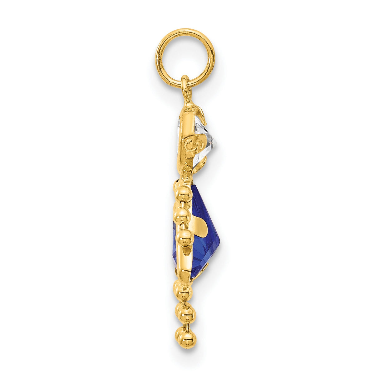 10k Yellow Gold Girl Pendant with Synthetic Birthstone and Blue Gemstone Dress Charm