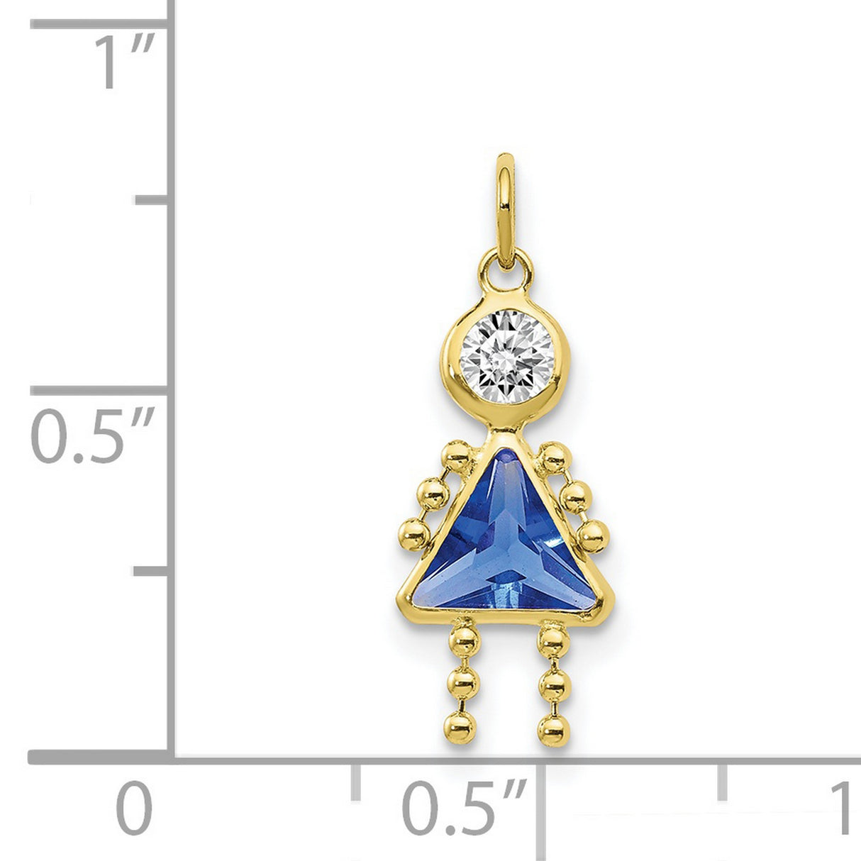 10k Yellow Gold Girl Pendant with Synthetic Birthstone and Blue Gemstone Dress Charm