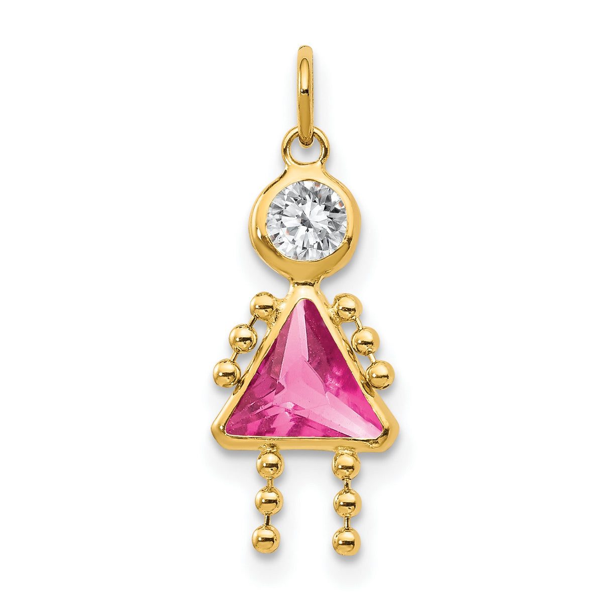10k Yellow Gold Pendant with Synthetic Birthstone Girl Shape, Family Themed Jewelry Charm